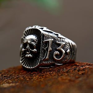 Number 13 Skull Ring