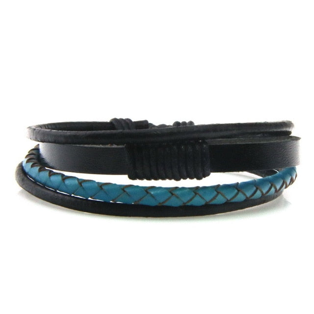 Black/Brown/Blue/Lake Blue Braided Leather Bracelet